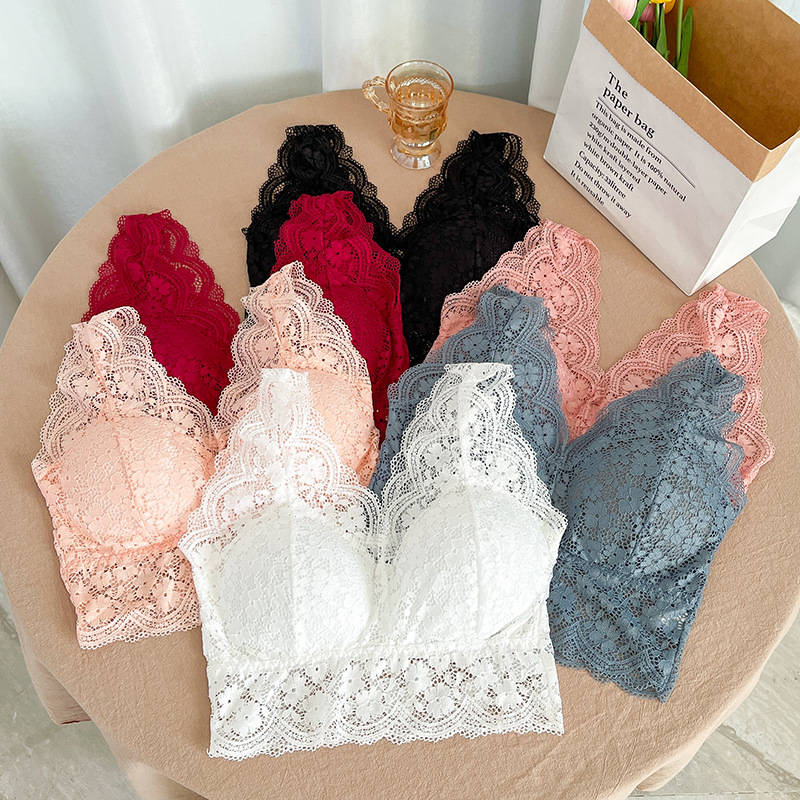 Bralette Wireless Soft - 3-teiliges Set Damen-Blumenspitzen-Bralette, Drahtloses V-Ausschnitt-Camisole-Crop-Top, Weich